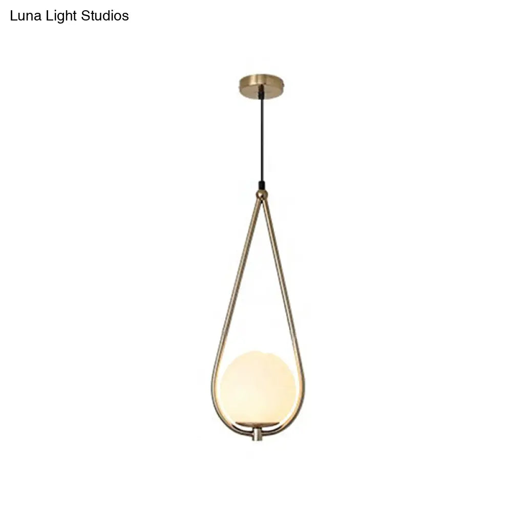 Contemporary Gold Sphere Drop Lamp: 1 Bulb Cream Glass Hanging Ceiling Light For Bedroom