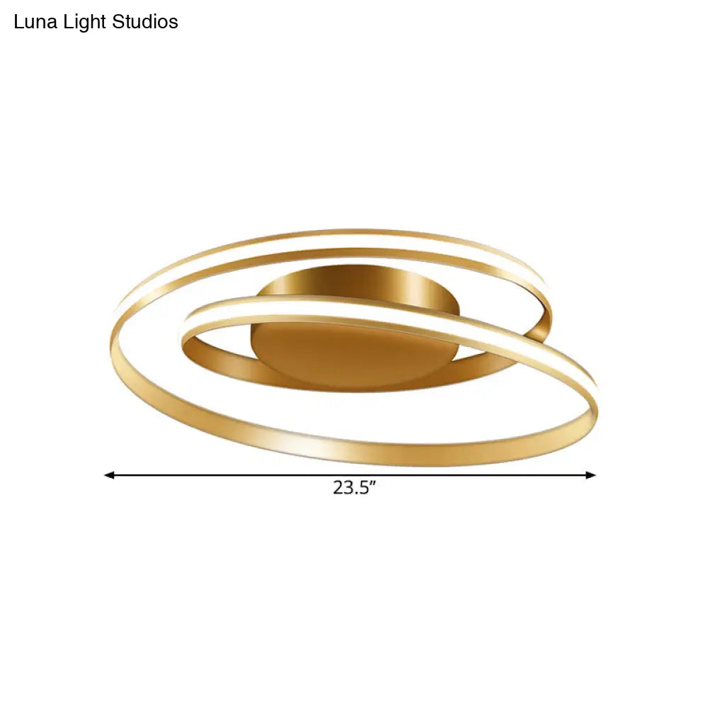 Contemporary Gold Spiral Ring Led Ceiling Fixture In Warm/White Light Flush Mounted - 18/23.5 Wide