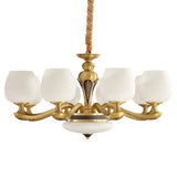 Contemporary Gold Suspension Pendant Light With White Glass Tulips - Ideal For Living Rooms