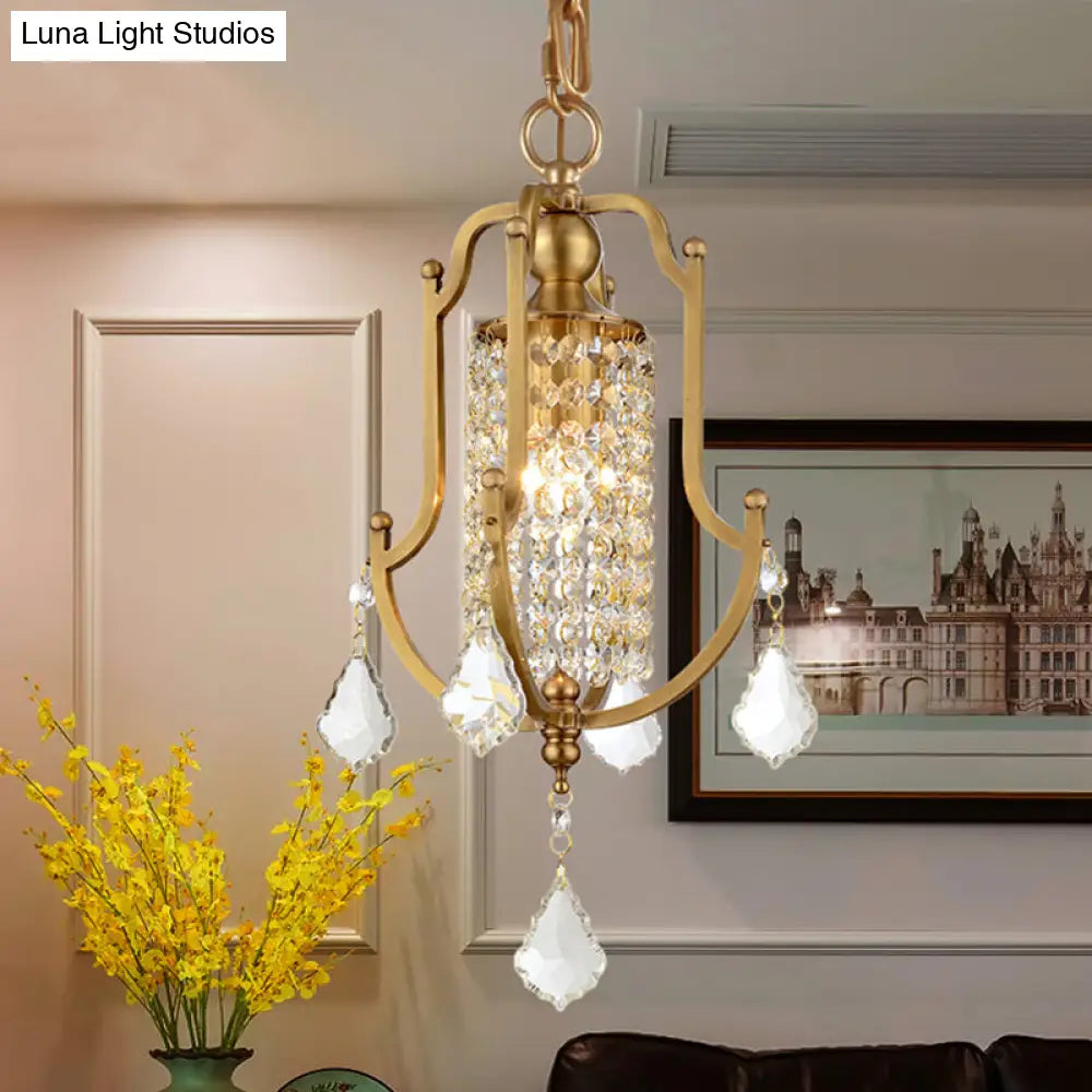 Contemporary Gold Swag Lamp With Clear Crystal Draping Pendant Lighting