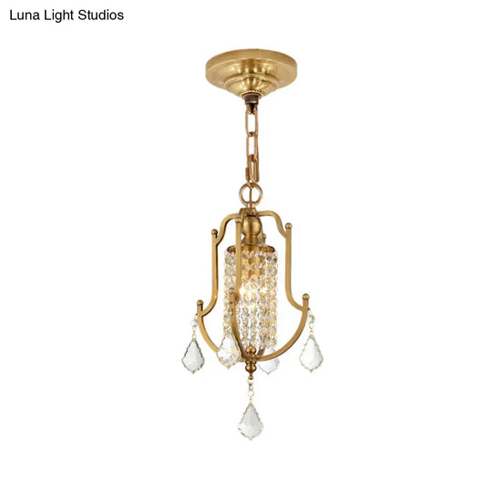 Contemporary Gold Swag Pendant Light With Crystal Draping - Lantern Frame Clear