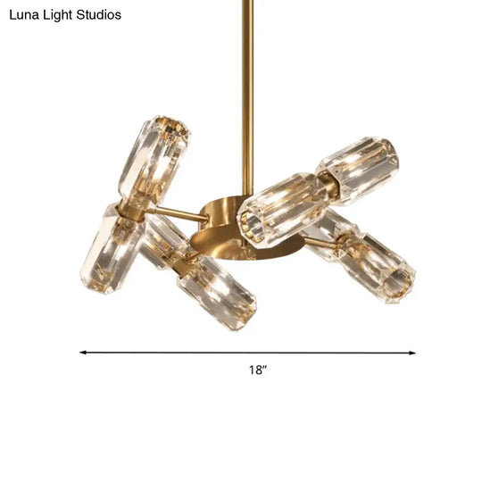 Contemporary Gold Tube Faceted Crystal Chandelier Lamp With 6/8/10 Bulbs - Hanging Ceiling Light