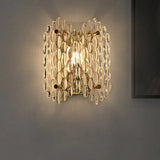 Contemporary Gold Wall Lamp With Clear Crystal Oval Shape & 1 Bulb Perfect For Hallways