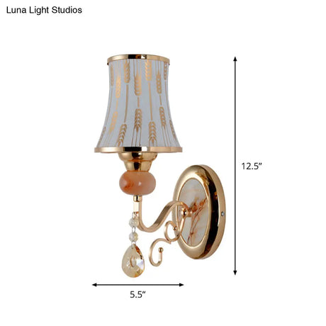 Contemporary Gold Wall Sconce 1 Light Textured Glass Mount Fixture Ideal For Living Room