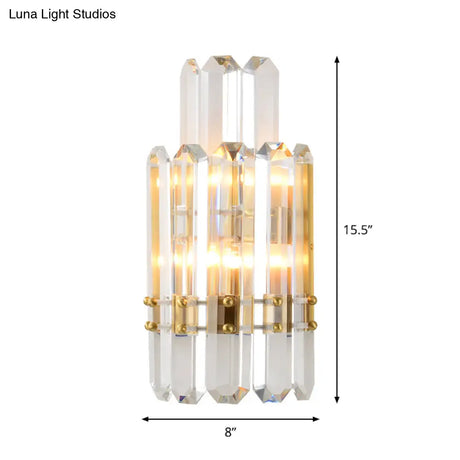 Contemporary Gold Wall Sconce With 2 Tiers Clear Crystal Prisms - Perfect For Restaurants