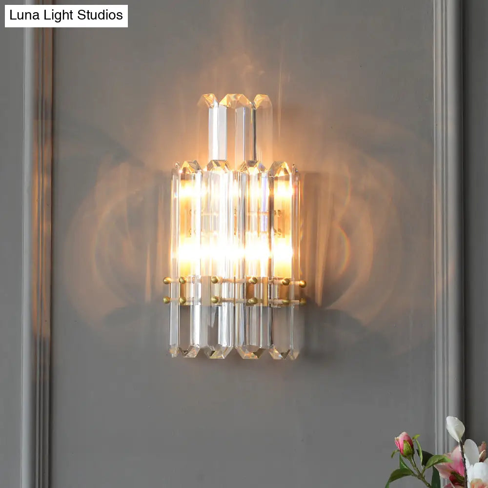 Contemporary Gold Wall Sconce With 2 Tiers Clear Crystal Prisms - Perfect For Restaurants