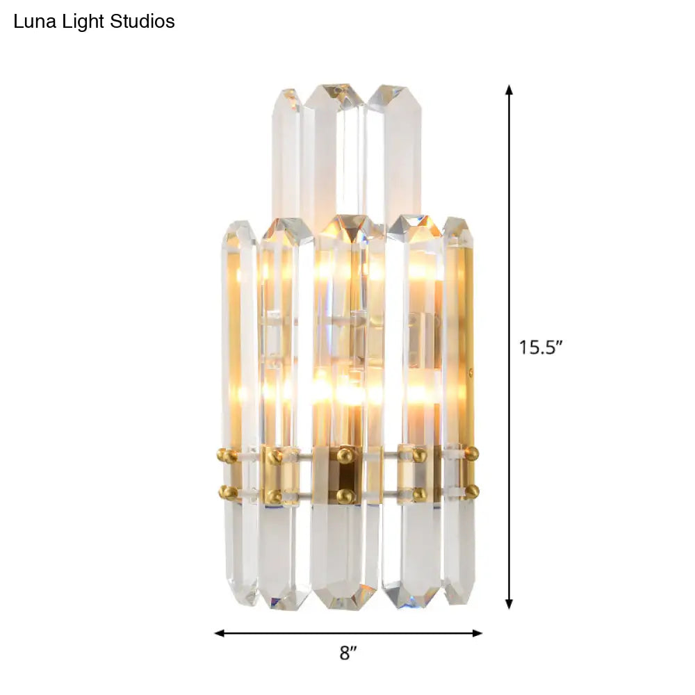 Contemporary Gold Wall Sconce With 2 Tiers Clear Crystal Prisms - Perfect For Restaurants