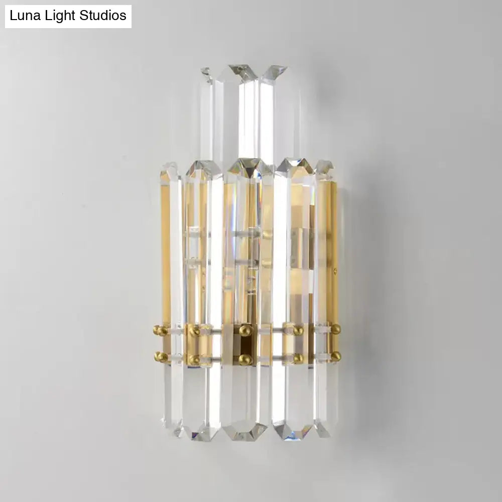 Contemporary Gold Wall Sconce With 2 Tiers Clear Crystal Prisms - Perfect For Restaurants
