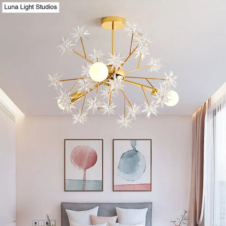 Contemporary Golden Sputnik Chandelier: 3-Light Metal Pendant Lamp With Star Accent