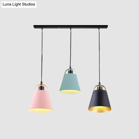 Contemporary Gray/Blue Metallic Pendant Light Fixture With 3 Bulbs For Living Room Ceiling