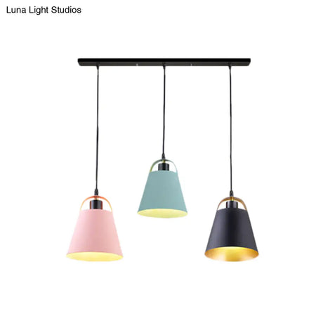 Contemporary Gray/Blue Metallic Pendant Light Fixture With 3 Bulbs For Living Room Ceiling
