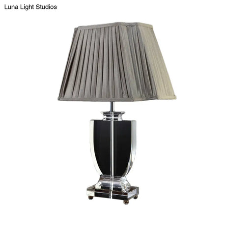 Contemporary Grey Fabric Task Light - Clear Crystal Reading Lamp With Jar Shape 1 Bulb