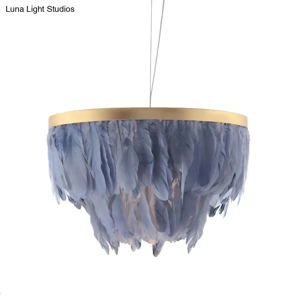 Contemporary Grey/White Suspension Lamp: 2-Tier Hanging Light With Fabric Shade For Living Room