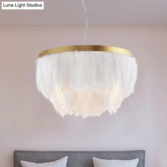 Contemporary Grey/White Suspension Lamp: 2-Tier Hanging Light With Fabric Shade For Living Room
