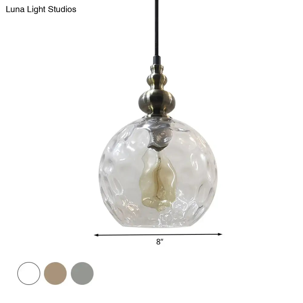 Contemporary Hammered Glass Pendant Light for Boutique Kitchen - 1 Bulb Globe Suspension Light