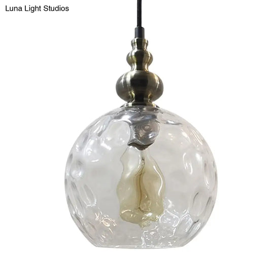 Contemporary Hammered Glass Pendant Light for Boutique Kitchen - 1 Bulb Globe Suspension Light