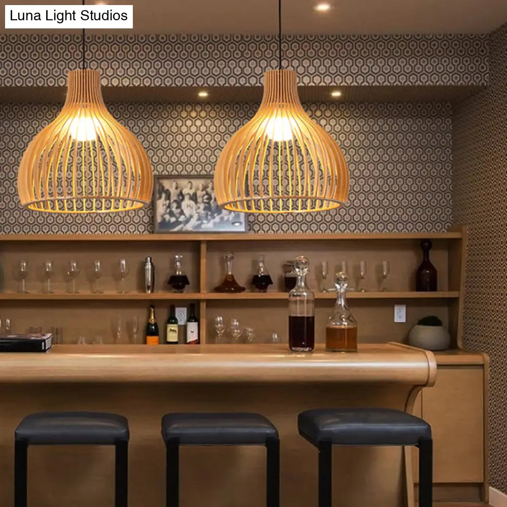 Contemporary Handwoven Bamboo Pendant Light With Single Bulb