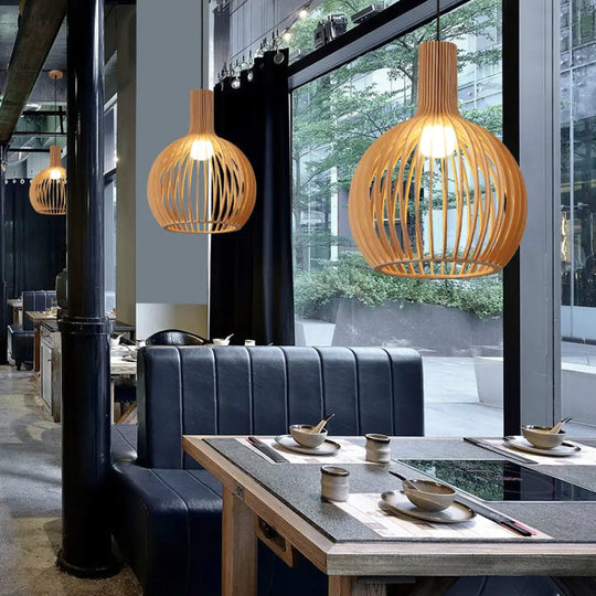 Contemporary Handwoven Bamboo Pendant Light With Single Bulb Wood / Small A