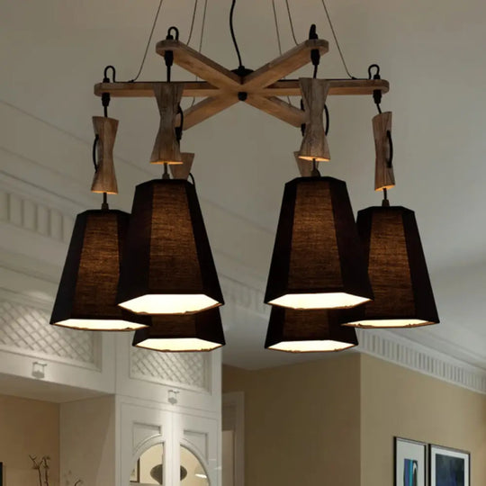 Contemporary Hexagon Chandelier Lamp With 6 Heads In Black White Or Flaxen For Dining Room
