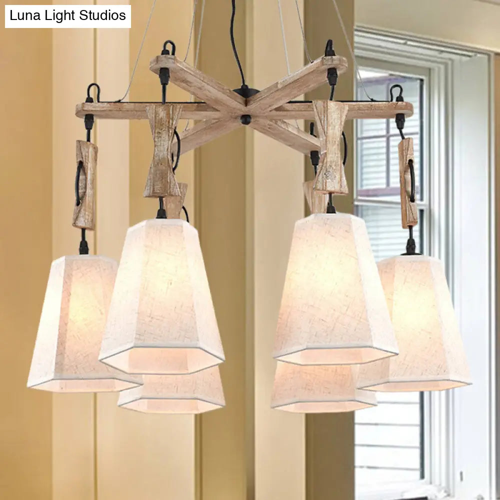 Contemporary Fabric Hexagon Chandelier With 6 Black/White/Flaxen Heads For Dining Room White
