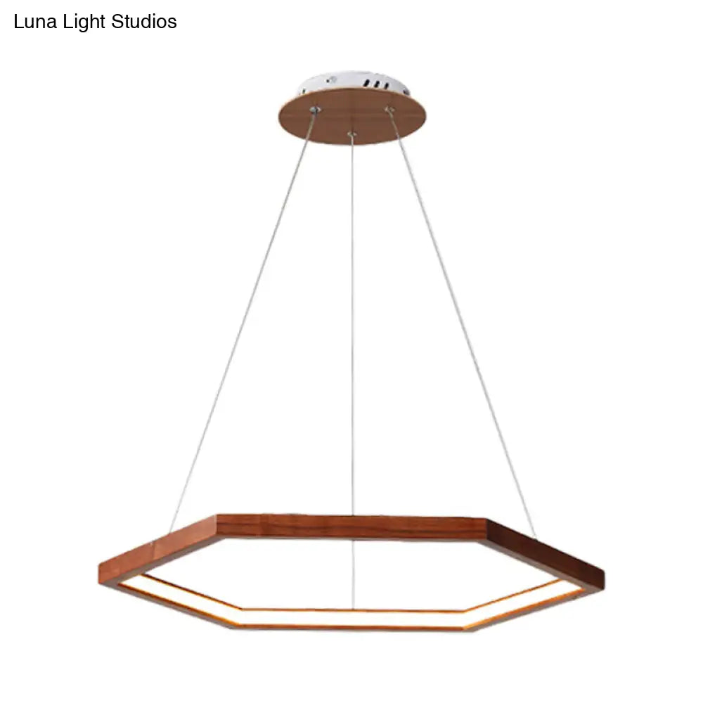 Contemporary Hexagonal Led Pendant Chandelier In Acrylic And Wood - 16/19.5/23.5 Wide