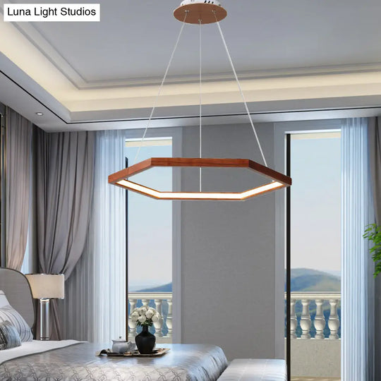 Contemporary Hexagonal Led Pendant Chandelier In Acrylic And Wood - 16/19.5/23.5 Wide