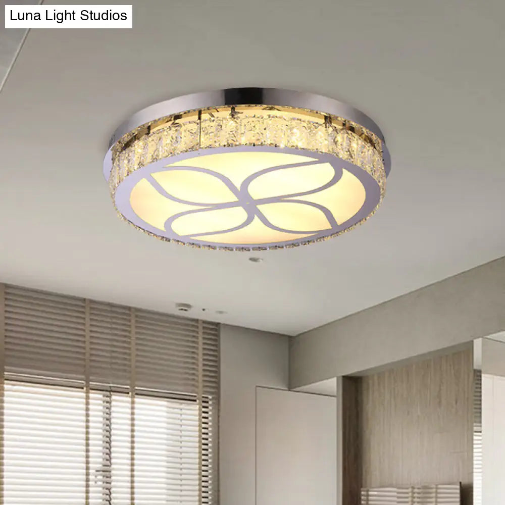 Contemporary Hotel Led Flush Light With Crystal Encrusted Petal Pattern In Chrome / B