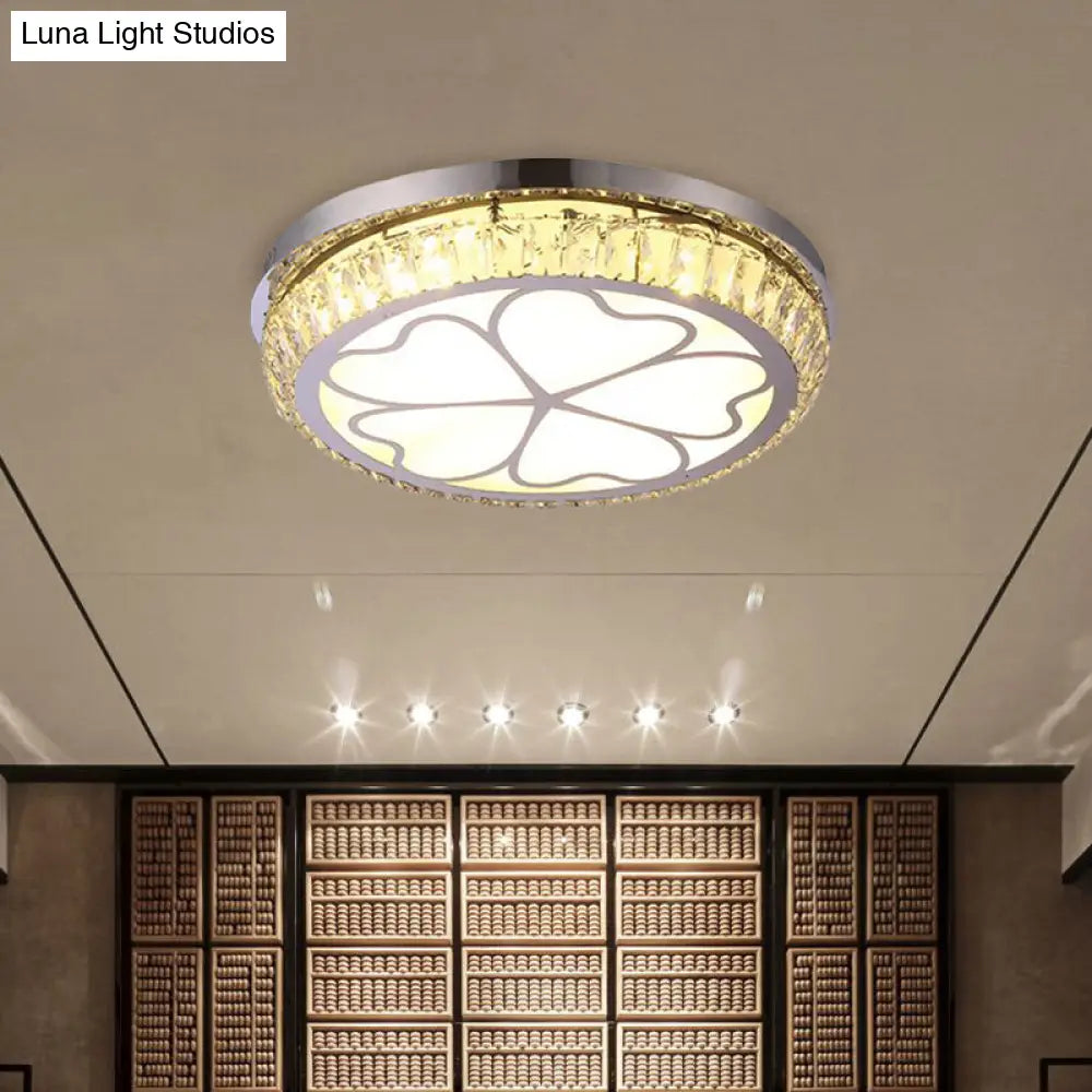 Contemporary Hotel Led Flush Light With Crystal Encrusted Petal Pattern In Chrome
