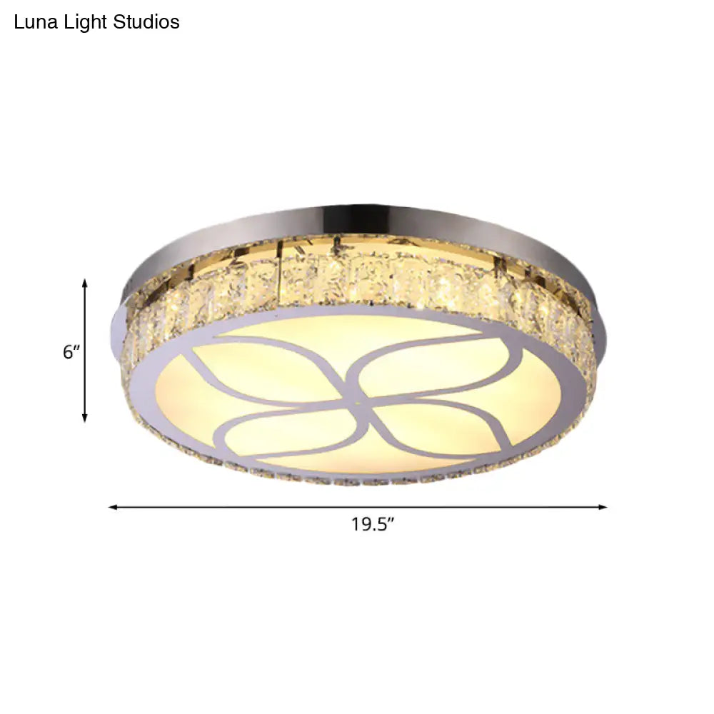 Contemporary Hotel Led Flush Light With Crystal Encrusted Petal Pattern In Chrome