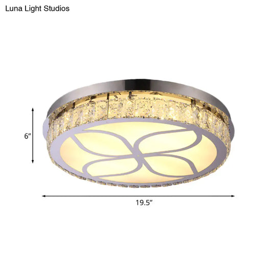 Contemporary Hotel Led Flush Light With Crystal Encrusted Petal Pattern In Chrome