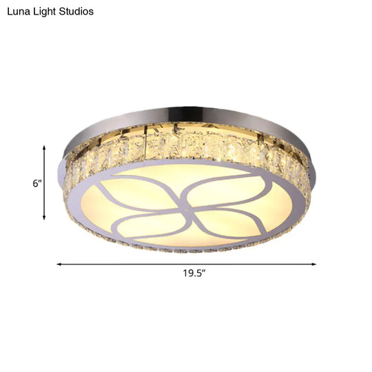 Contemporary Hotel Led Flush Light With Crystal Encrusted Petal Pattern In Chrome