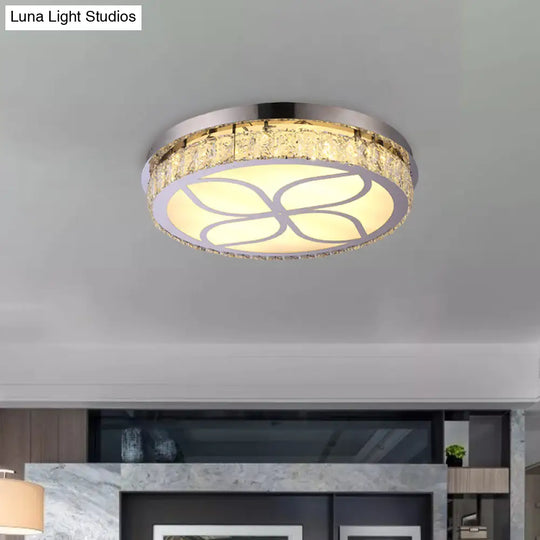 Contemporary Hotel Led Flush Light With Crystal Encrusted Petal Pattern In Chrome