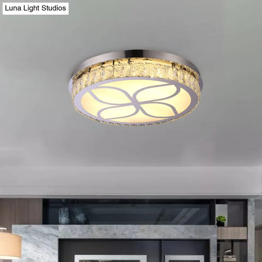 Contemporary Hotel Led Flush Light With Crystal Encrusted Petal Pattern In Chrome