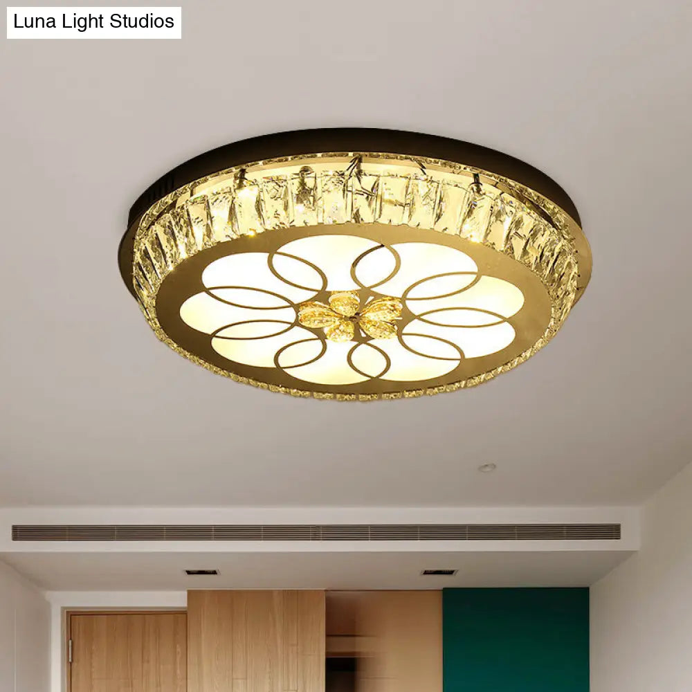 Contemporary Hotel Led Flush Light With Crystal Encrusted Petal Pattern In Chrome / A