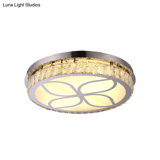 Contemporary Hotel Led Flush Light With Crystal Encrusted Petal Pattern In Chrome