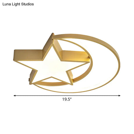 Contemporary Iron Crescent - Star Surface Ceiling Light Led Flush Mount In Gold - 16’/19.5’