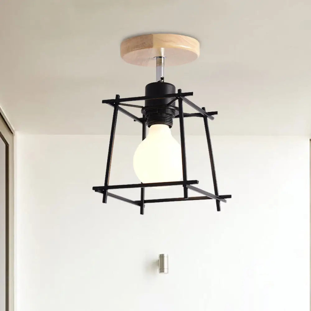 Contemporary Iron Wire Flush Mount Porch Light With Rotatable Head Black / 5’