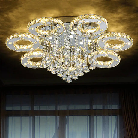 Contemporary K9 Crystal Chrome Ring Led Ceiling Lamp - Multiple Sizes & Colors Available / 33.5’