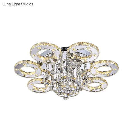 Contemporary K9 Crystal Chrome Ring Led Ceiling Lamp - Multiple Sizes & Colors Available
