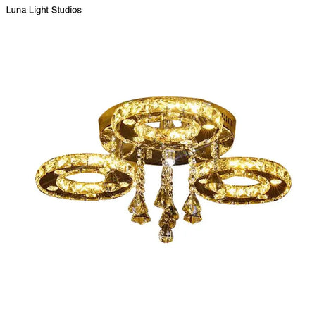 Contemporary K9 Crystal Chrome Ring Led Ceiling Lamp - Multiple Sizes & Colors Available