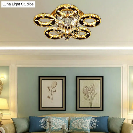 Contemporary K9 Crystal Chrome Ring Led Ceiling Lamp - Multiple Sizes & Colors Available