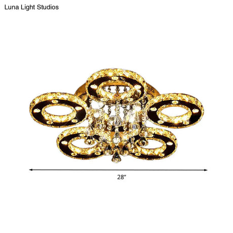 Contemporary K9 Crystal Chrome Ring Led Ceiling Lamp - Multiple Sizes & Colors Available
