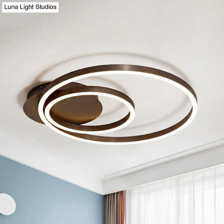 Contemporary Led Acrylic Ceiling Flush Light Fixture In Black/Brown 1/2/3-Ring Warm/White/Natural