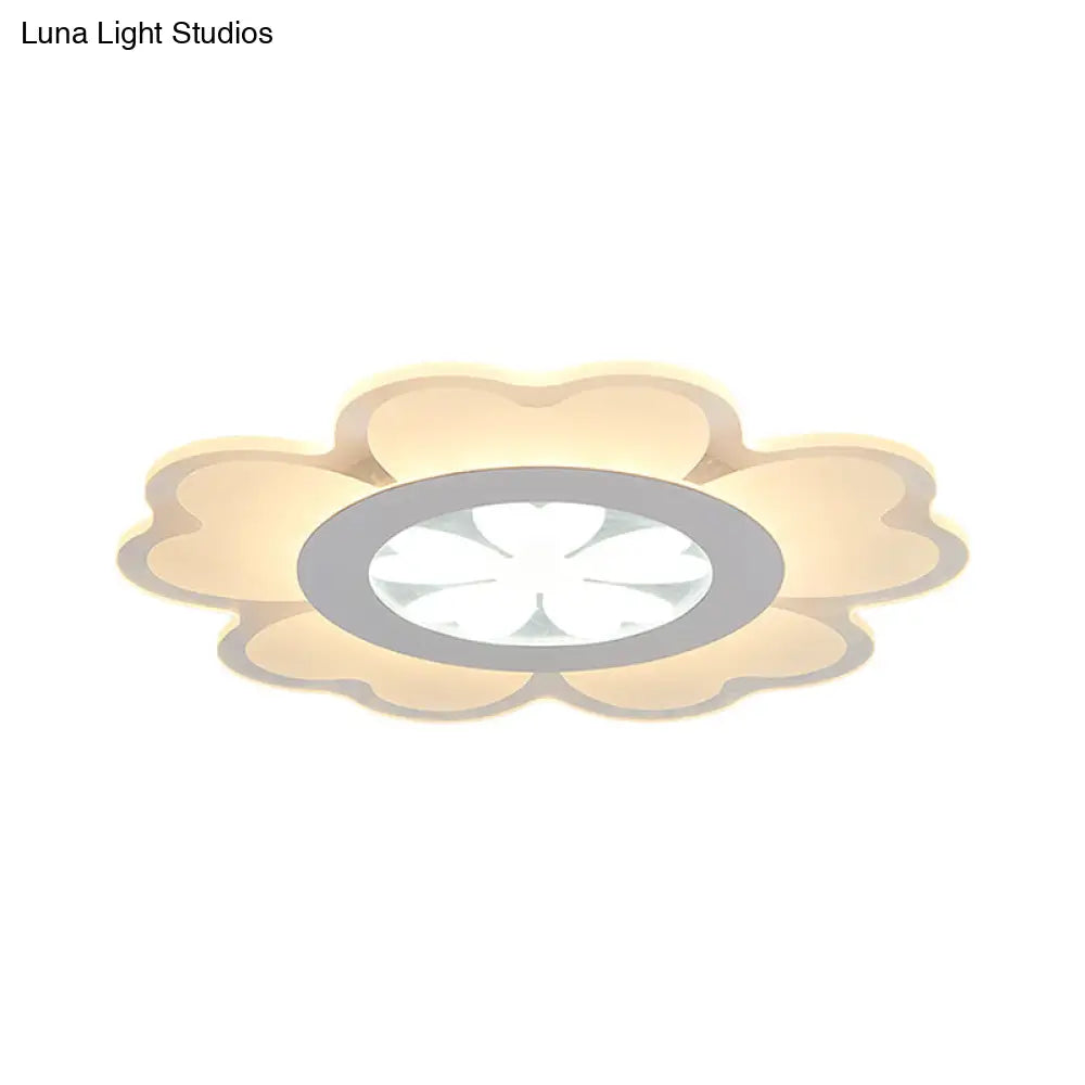 Contemporary Led Acrylic Flush Mount Lamp - White Floral Light Fixture For Living Room