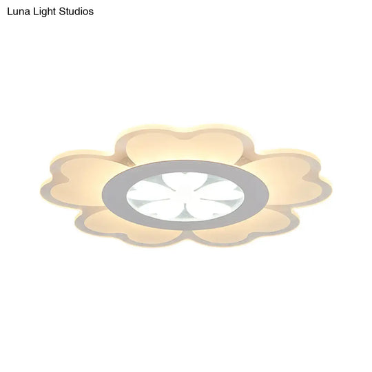 Contemporary Led Acrylic Flush Mount Lamp - White Floral Light Fixture For Living Room