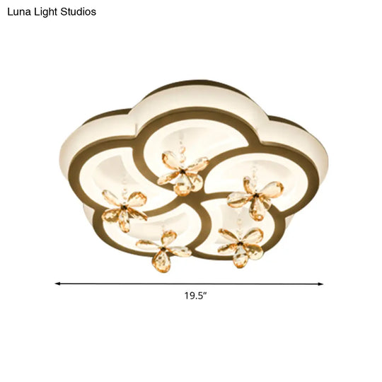 Contemporary Led Acrylic Flushmount Lamp - White Flower/Cloud/Moon Design For Bedroom