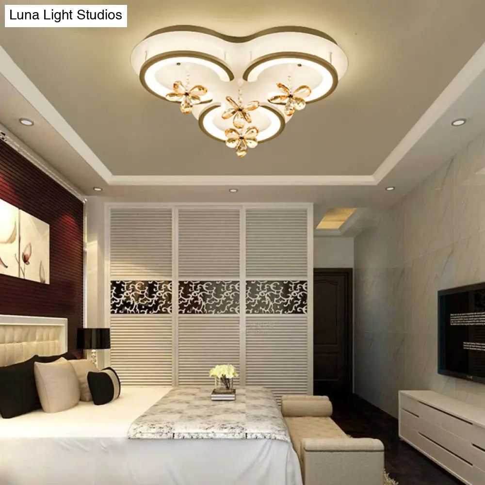 Contemporary Led Acrylic Flushmount Lamp - White Flower/Cloud/Moon Design For Bedroom