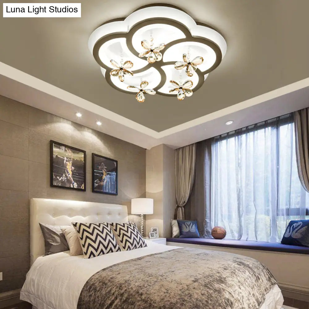 Contemporary Led Acrylic Flushmount Lamp - White Flower/Cloud/Moon Design For Bedroom