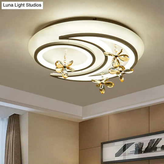Contemporary Led Acrylic Flushmount Lamp - White Flower/Cloud/Moon Design For Bedroom