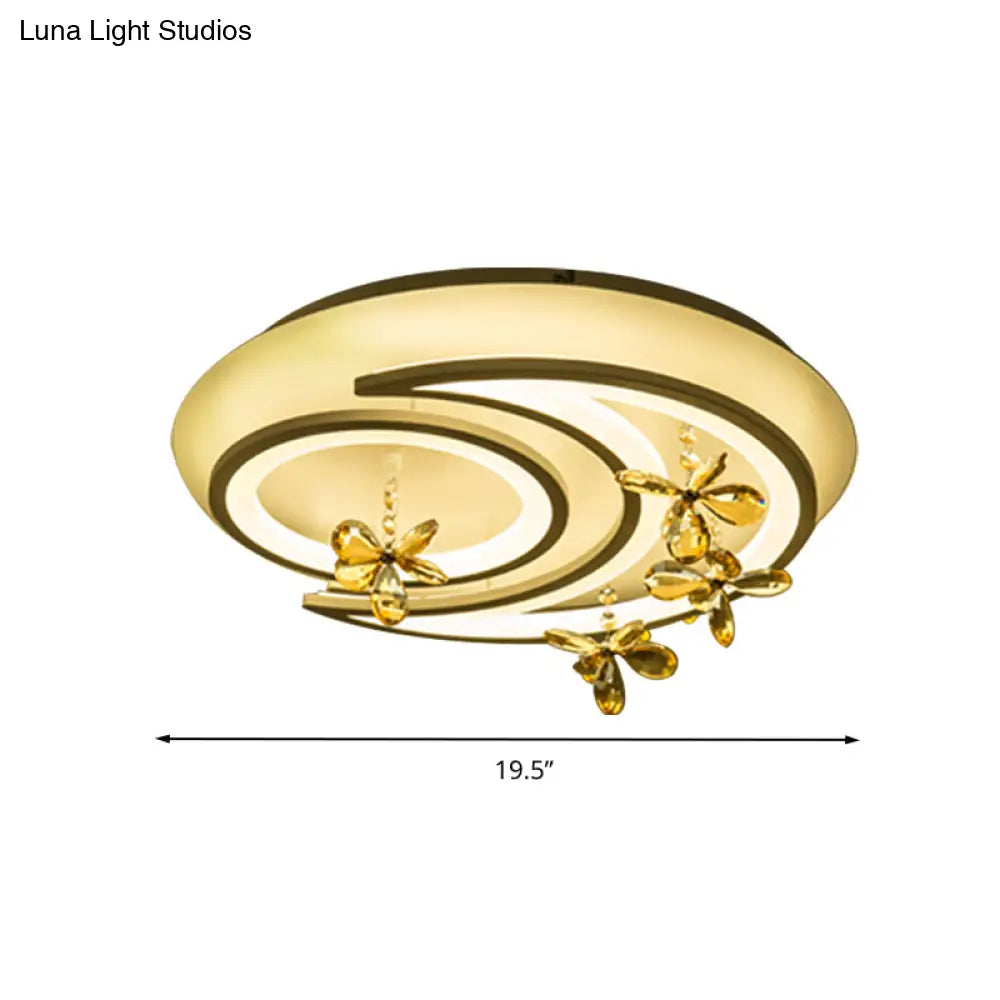 Contemporary Led Acrylic Flushmount Lamp - White Flower/Cloud/Moon Design For Bedroom